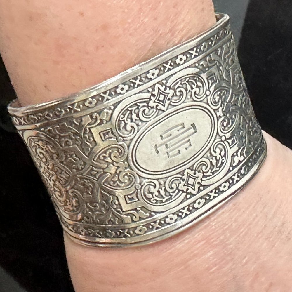 Tiffany & Co. Antique Upcycled Sterling Silver Cuff Bracelet Etched Repurposed